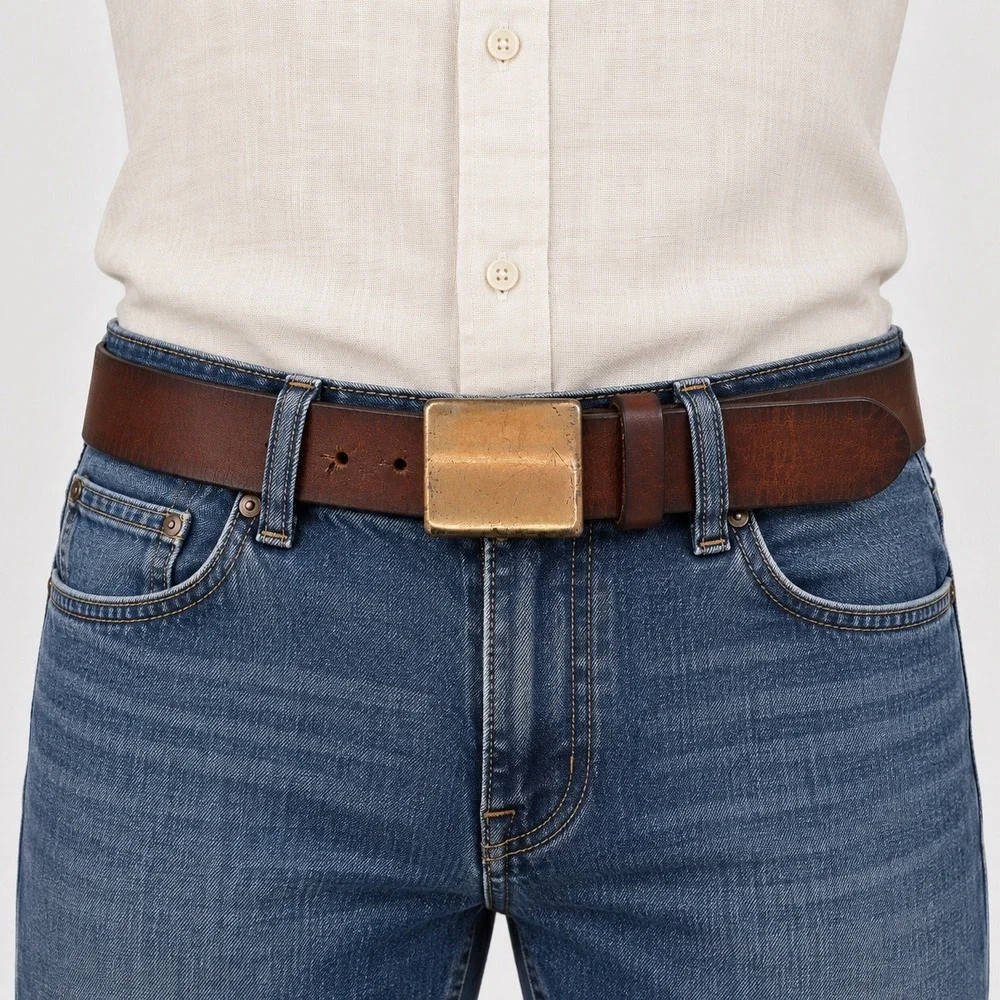 American Eagle Leather Belt Men 34 Brown Rugged Distressed Heritage Rustic
